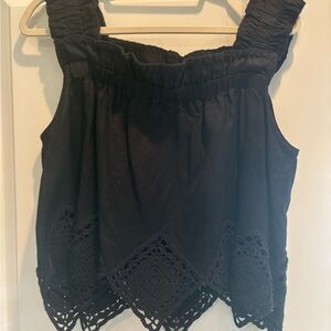 Black Sleeveless Top with Crochet Hem
